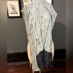 Linen Patchwork Wrap / polka dots florals & stripes scarf